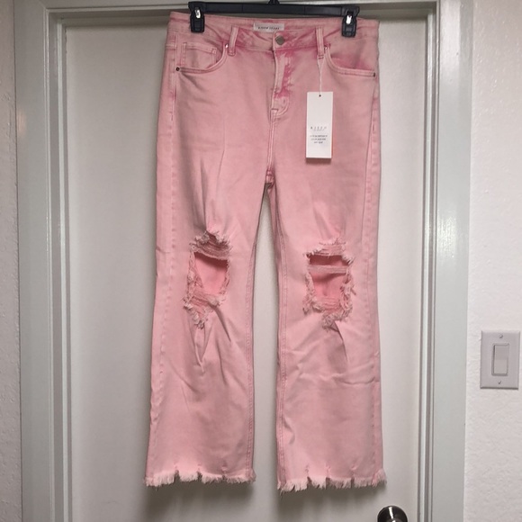 NWT Risen Acid Pink High Rise Knee Distressed Straight Pants 15/32 - Picture 5 of 9